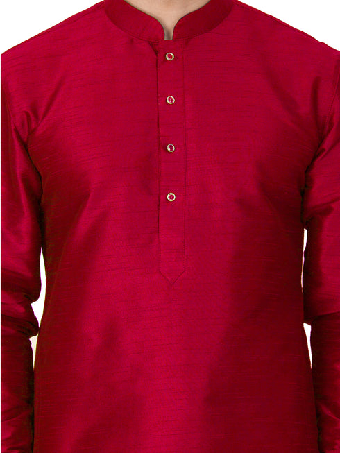 VASTRAMAY Men's Maroon Silk Blend Curved Kurta